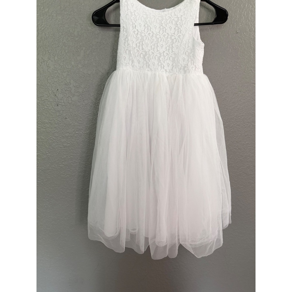Davids Bridal Girls White Lace and Tulle Flower Girl Dress Size 5 Formal Wedding - Picture 1 of 6